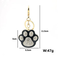 Porte-clés de voiture personnalisé avec empreinte de patte de chaton colorée et ornée de strass, anneau de clé, attache de sac