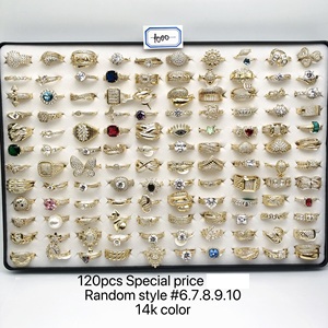 Venta al por Mayor de Anillos Antideslustre Chapados en Oro de 14K, Set de 120 Piezas Surtidas - Joyería de Moda Hip Hop con Circonitas Brillantes para Mayoristas - Product Image 3