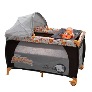Foldable Portable Dark Coffee Newborn Play And Sleep Bed Baby Crib With Mosquito Net And Toys