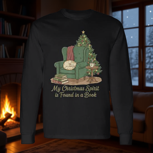 Mi espíritu navideño se encuentra en un libro, camiseta gráfica de manga larga con estampado de lectura acogedora - Product Image 3