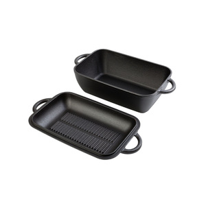 Casserole de camping avec logo personnalisé en gros 2 en 1 double combo poêle profonde en fonte <span class=keywords><strong>rectangulaire</strong></span> casserole pour four hollandais pour pain - Product Image 2
