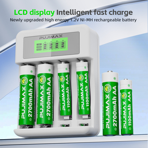 PUJIMAX 대용량 2700mah <span class=keywords><strong>Nimh</strong></span> 배터리 AA 4 pcs 1.2V 충전식 배터리 팩 지능형 LED 디스플레이 충전기 - Product Image 3