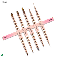 Ensemble de pinceaux pour nail art en nylon à manche métallique dégradé rose, 2 en 1, pinceau liner et pinceau plat ovale pour gel de construction