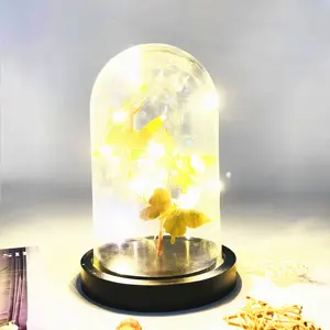 Artesanato de vidro baseado em madeira, com borboleta artificial e luzes led para decoração de casa