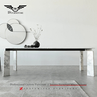 Table à manger rectangulaire en bois haut de gamme pour villa, design moderne à bords courbes uniques, entièrement résistante à l'humidité (Lvfurniture)