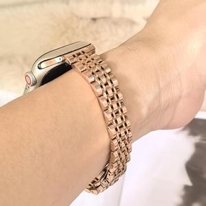 Correa de reloj Upro Seven Bead Slim Luxury para mujer, compatible con Apple Watch Series 9, 8, 7, 40mm, 41mm, 44mm, 45mm, color Starlight Rose Gold. - Product Image 4