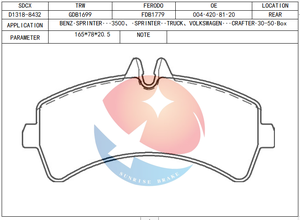 SDCX D1318-8432 / FDB1779 / GDB1699 / 0044208120 / 0054207420 Phanh Pad Cho VOLKSWAGEN CRAFTER / MERCEDES BENZ SPRINTER - Product Image 2
