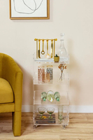 Le dernier chariot de bar moderne et luxueux en acrylique transparent avec roulettes pour usage hôtelier, marque Yageli, épaisseur personnalisable