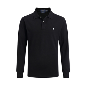 Personalizado 100% poliéster hombres para Polo camisa a rayas bordado manga larga patrón sólido Casual tejido de punto - Product Image 4
