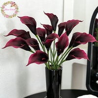 Lys Calla artificiel grand format en EVA effet naturel Bourgogne, tige unique, pour bouquet de mariage et décoration florale