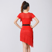 Robe de danse latine femme adulte 2023 quatre saisons nouveau haut de gamme minceur à manches courtes frange fente vêtements d'entraînement