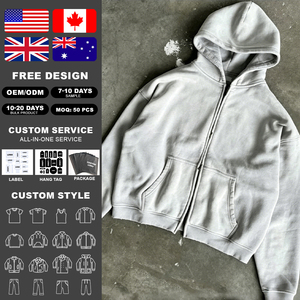 Sweat-shirt à capuche zippé décontracté surdimensionné pour homme, motif imprimé personnalisé OEM, légèrement délavé et vieilli, style sport - Product Image 2