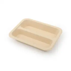 500ml Airline Microwaveable light brown color Disposable biodegradable Airline 2 divisions Food Container two compartment tray