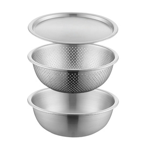 Ensemble de bols mélangeurs en acier inoxydable 24-30 cm multifonctionnels avec couvercle pour usage en cuisine - Product Image 1