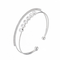 Bracelet manchette ouverte double rangée plaqué or, pavé transparent de zircone colorée aléatoire, extrémités à billes réglables, bijoux de mariage et de fête
