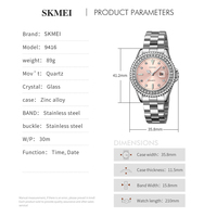 Nouveau style élégant et classique avec des accents en alliage rose jade et verre orné de diamants, affichage de la date, logo personnalisable