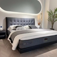 Cadre de lit gris foncé avec tête de lit capitonnée en similicuir, écologique, lit confortable, base de support métallique stable, moderne, pour chambre simple ou double