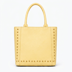 Gravs Luxury Genuine Leather Studded Solid Color Tote Bag Women Large Capacity Magnetic Button Closure England Style Daily Use - Product Image 1