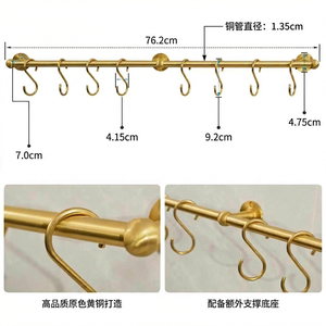 Rail <span class=keywords><strong>de</strong></span> <span class=keywords><strong>cuisine</strong></span> suspendu en or brossé <span class=keywords><strong>de</strong></span> qualité supérieure avec crochets en S |   Étagère <span class=keywords><strong>de</strong></span> rangement murale en laiton |   <span class=keywords><strong>Barre</strong></span> porte-serviettes <span class=keywords><strong>de</strong></span> luxe <span class=keywords><strong>pour</strong></span> salle <span class=keywords><strong>de</strong></span> bain - Product Image 2