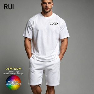 Ensemble 2 pièces décontracté pour homme RUIQUWIN, été, séchage rapide, coupe classique, couleur unie, short de sport et t-shirt, polyester/coton - Product Image 1