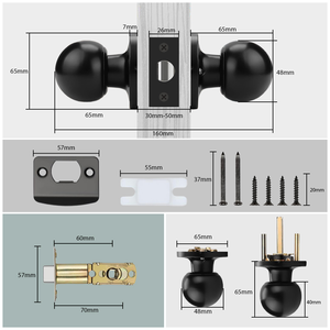 Juego de Manijas de Puerta con Cerradura en Negro Mate, Acero Inoxidable, Perilla de Puerta de Pasaje, Cerradura Esférica de Doble Manija con Cilindro y 2 Llaves - Product Image 4