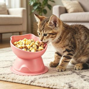 Food Grade Silicone Elevated <b>Cat</b> Bowl 15° Tilted Slow <b>Feeder</b> Pet Bowl Suction Base Neck Protection Anti-Vomiting Whisker Relief - Product Image 1