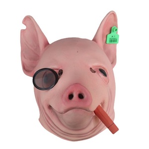 หน้ากากลาเท็กซ์รูปหมูสีชมพูพร้อมที่ปิดตาและซิการ์ หน้ากากแต่งกายรูปสัตว์สำหรับปาร์ตี้ฮาโลวีน - Product Image 1