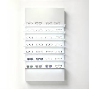 Étagère murale en acrylique pour lunettes avec 7 étagères à éclairage LED sur le bord |   Organisateur <span class=keywords><strong>de</strong></span> lunettes <span class=keywords><strong>de</strong></span> soleil pour magasin d'optique - Product Image 1