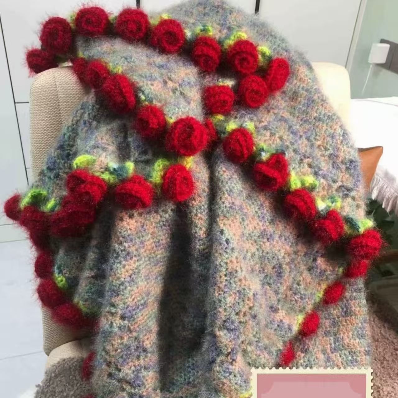 (Manta con diseño de ramo de rosas terminado)