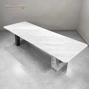 Hiện đại sang trọng thiết kế mới kim loại + cơ sở đá cẩm thạch Carrara đá cẩm thạch trắng 8 chỗ ngồi bàn ăn hình chữ nhật - Product Image 4