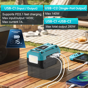 แหล่งจ่ายไฟ140W USB-C PD สำหรับ <span class=keywords><strong>Makita</strong></span> อะแดปเ<span class=keywords><strong>ต</strong></span>อร์<span class=keywords><strong>แบ</strong></span><span class=keywords><strong>ต</strong></span>เตอรี่18V ที่ชาร์จเร็ว<span class=keywords><strong>แบ</strong></span>บพกพา - Product Image 5