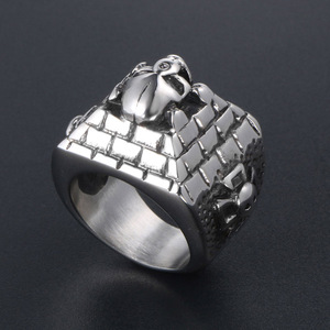 Retro Skull Face <b>Titanium</b> Steel <b>Ring</b> Men's Jewelry SA597 Geometric Pattern Gift - Product Image 3