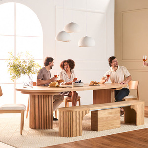 Tavolo da Pranzo Ovale Allungabile e Pieghevole <span class=keywords><strong>in</strong></span> <span class=keywords><strong>Legno</strong></span> Massello di Lusso Moderno, Design Nordico <span class=keywords><strong>per</strong></span> Cucina e Soggiorno - Product Image 1