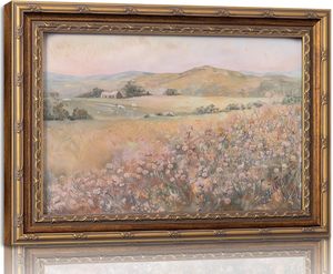 Tableau mural vintage en toile avec <span class=keywords><strong>fleurs</strong></span> sauvages roses encadrées de dorure, décoration florale montagne et campagne, échantillons OEM ODM prêts en moins d'une journée - Product Image 1