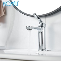 Robinet de lavabo Momali en laiton chromé moderne à long bec, mitigeur chaud/froid à poignée unique pour salle de bain