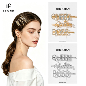 Barrette latérale IFOND en alliage électroplaqué avec strass et lettres QUEEN BOSS pour femme, idéale pour les coiffures quotidiennes et de soirée - Product Image 1