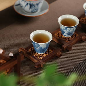 Walnut Tea Coaster Set Chinese Style Handmade Heat Insulation Mat For Tea Cup Tea Tray Anti Scalding Pad Set - Product Image 4