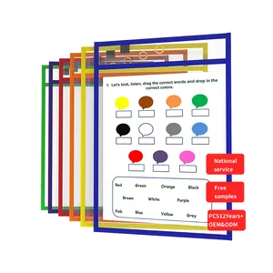 Maniche riutilizzabili in plastica trasparente fogli neri forniture per insegnanti tasche cancellabili a secco per l'aula
