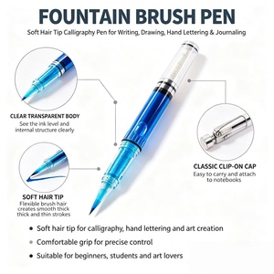 <span class=keywords><strong>Pluma</strong></span> de pistón con pincel para práctica de escritura a mano, firma, barril de plástico, artesanía fina, escritura suave - Product Image 2