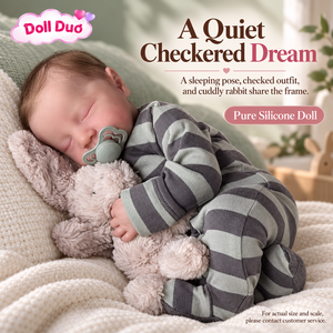 Muñeca Reborn de Silicona de Cuerpo Completo de 18 Pulgadas, Modelo Doll Duo Personalizada, Diseño a Cuadros Gris Verde, para Dormir de Lado, Regalo de Navidad Personalizado para Niños - Product Image 1