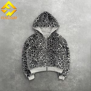 Individuelle Kapuzenjacke, Doppellagig, Leopardenmuster, Schwerer French Terry, Übergroßer Wende-<span class=keywords><strong>Hoodie</strong></span> aus Kunstpelz mit Reißverschluss, Blanko - Product Image 5
