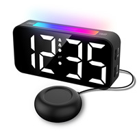 Jam Alarm LED Putih untuk Tidur Nyenyak dengan 2 Alarm, Vibrator Penggetar Tempat Tidur, dan Lampu Suasana Hati RGB, Lampu Malam, Daya USB