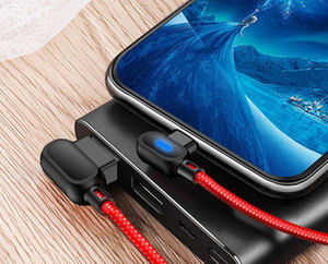 شاحن سريع 1m 66w, شاحن سريع 1m 66w شحن سريع ثنائي الانحناء 90 ضوء مضفر النايلون شاحن سلك من نوع c/مايكرو/آيفون - Product Image 6