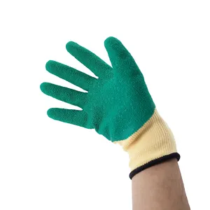 10G 5 konuları sarı Polyester pamuk yeşil üç çeyrek sert lateks kırışık kaplı bitirmek lateks eldiven çalışma