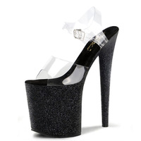 Poudre Flash exotique 20cm élégant Peep Toe mariée fête plate-forme sandales 8 pouces Sexy fétiche modèle discothèque pôle danse chaussures reine