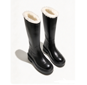 Botas de nieve hasta la rodilla para mujer, de cuero genuino, con punta redonda, forradas de piel, cálidas para invierno, calzado para clima frío al aire libre - Product Image 1
