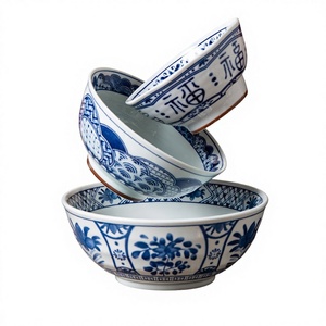 ชามเซรามิกสีน้ำเงินขาวสไตล์จีนแบบใหม่ ใช้กับไมโครเวฟได้ สำหรับราเมน ข้าว ก๋วยเตี๋ยว ซุป  ลายเคลือบใต้ผิวสี  สำหรับใช้ในครัวเรือน - Product Image 1