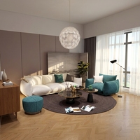 Ensemble de meubles de salon d'hôtel de luxe, canapé en tissu blanc moderne et fauteuil bleu sarcelle pour la décoration de la zone de réception de la suite