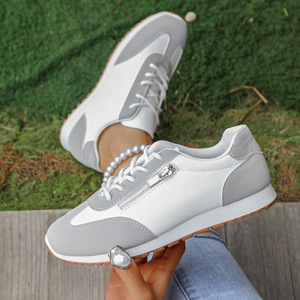 Xuanhui - <span class=keywords><strong>Zapatillas</strong></span> <span class=keywords><strong>Deportivas</strong></span> Casuales para <span class=keywords><strong>Mujer</strong></span>, Cómodas, Transpirables, con Cierre Lateral, <span class=keywords><strong>Cordones</strong></span>, Color Contrastante, Caqui Blanco, Suaves, para Caminar - Product Image 2