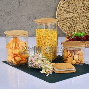 Classic Square Borosilicate Glass Jars Bamboo Wood Lid Food Tea/<strong>Honey</strong>/Coffee Storage Containers <strong>Set</strong> Including Silicone Carton - Product Image 6